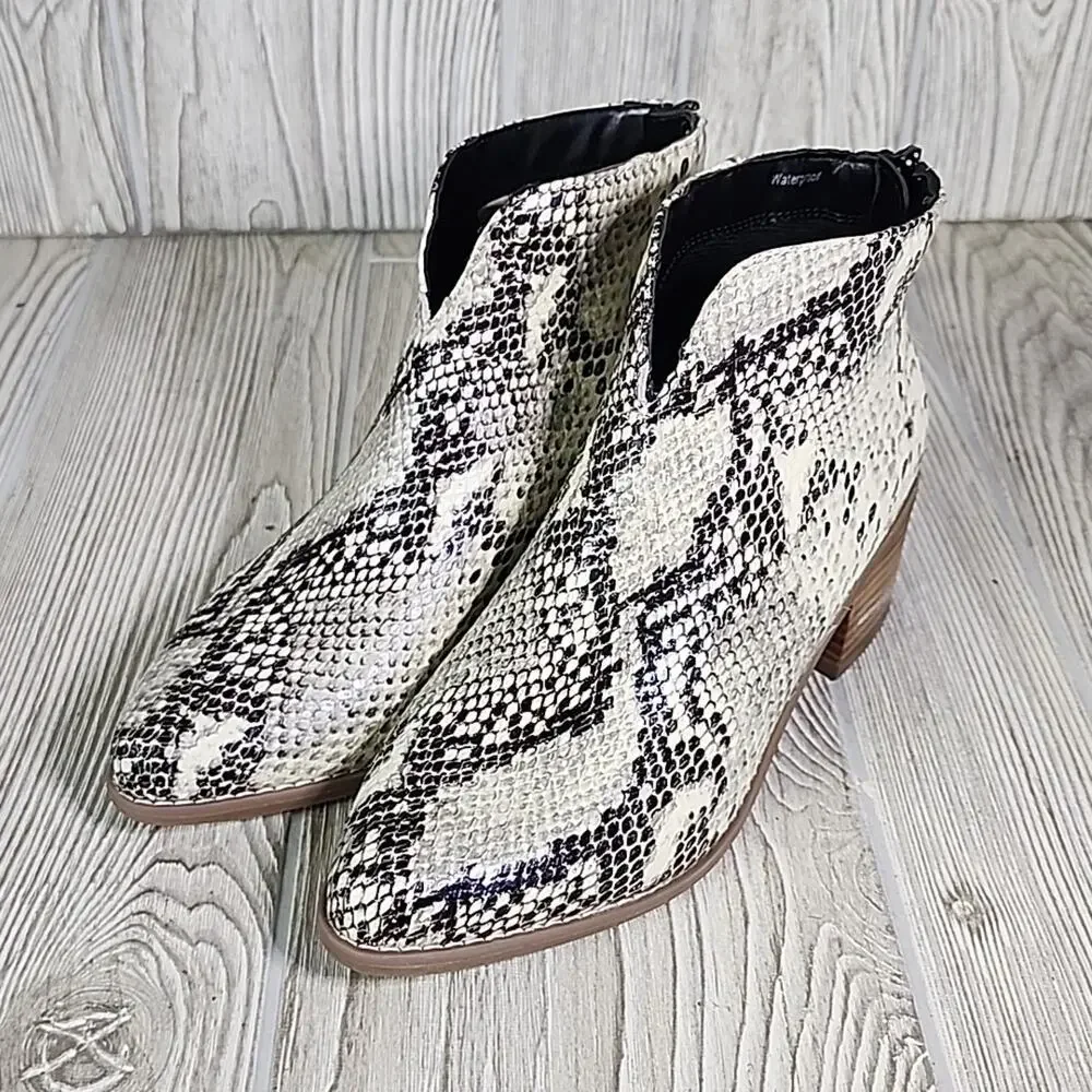 Aqua College Emily Natural Snake Print Leather Waterproof Ankle Boots Size 6 NEW